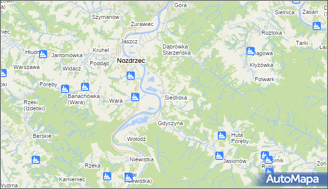 mapa Siedliska gmina Nozdrzec, Siedliska gmina Nozdrzec na mapie Targeo