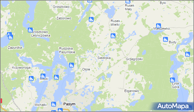 mapa Siedliska gmina Pasym, Siedliska gmina Pasym na mapie Targeo