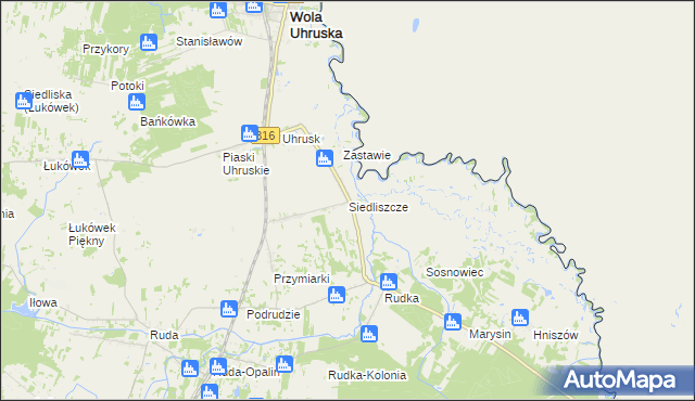 mapa Siedliszcze gmina Wola Uhruska, Siedliszcze gmina Wola Uhruska na mapie Targeo