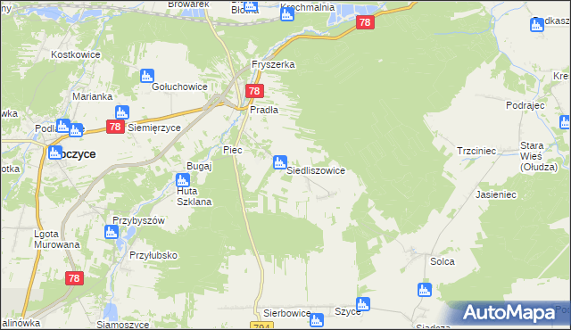mapa Siedliszowice gmina Kroczyce, Siedliszowice gmina Kroczyce na mapie Targeo