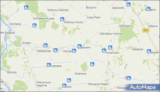 mapa Siekierki gmina Drohiczyn, Siekierki gmina Drohiczyn na mapie Targeo