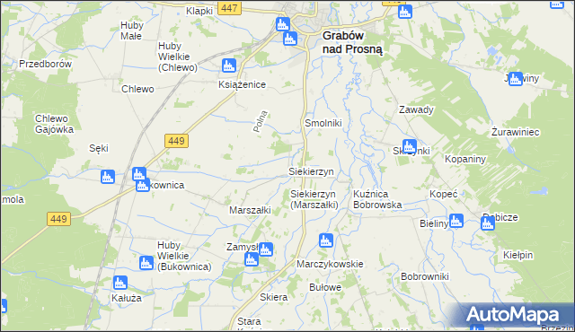 mapa Siekierzyn gmina Grabów nad Prosną, Siekierzyn gmina Grabów nad Prosną na mapie Targeo