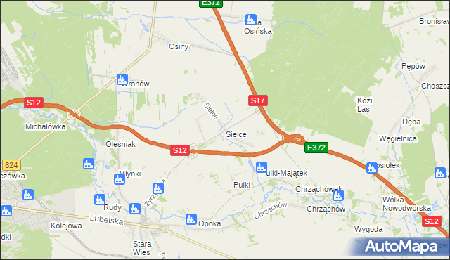 mapa Sielce gmina Końskowola, Sielce gmina Końskowola na mapie Targeo