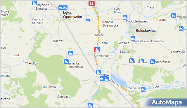 mapa Siemianice gmina Łęka Opatowska, Siemianice gmina Łęka Opatowska na mapie Targeo