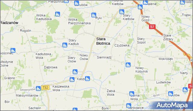 mapa Siemiradz gmina Stara Błotnica, Siemiradz gmina Stara Błotnica na mapie Targeo