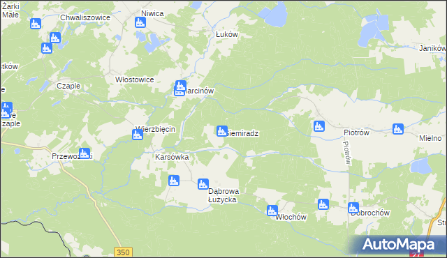 mapa Siemiradz gmina Trzebiel, Siemiradz gmina Trzebiel na mapie Targeo