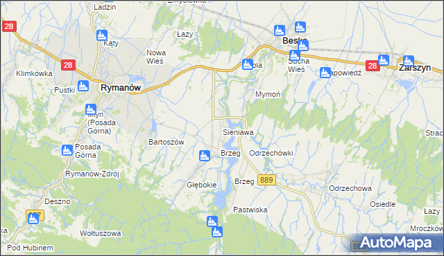 mapa Sieniawa gmina Rymanów, Sieniawa gmina Rymanów na mapie Targeo