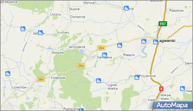 mapa Sieniawka gmina Łagiewniki, Sieniawka gmina Łagiewniki na mapie Targeo