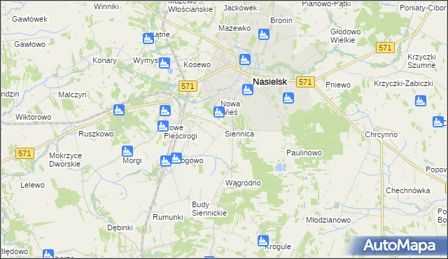 mapa Siennica gmina Nasielsk, Siennica gmina Nasielsk na mapie Targeo