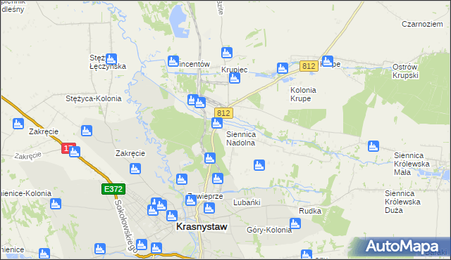 mapa Siennica Nadolna gmina Krasnystaw, Siennica Nadolna gmina Krasnystaw na mapie Targeo