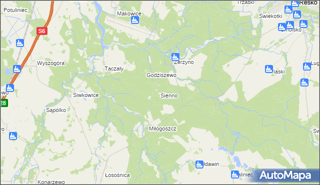 mapa Sienno gmina Resko, Sienno gmina Resko na mapie Targeo