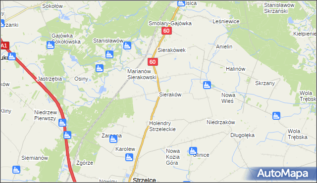 mapa Sieraków gmina Gostynin, Sieraków gmina Gostynin na mapie Targeo