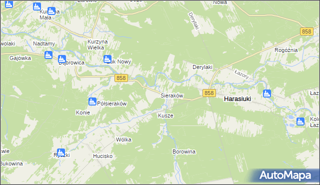 mapa Sieraków gmina Harasiuki, Sieraków gmina Harasiuki na mapie Targeo