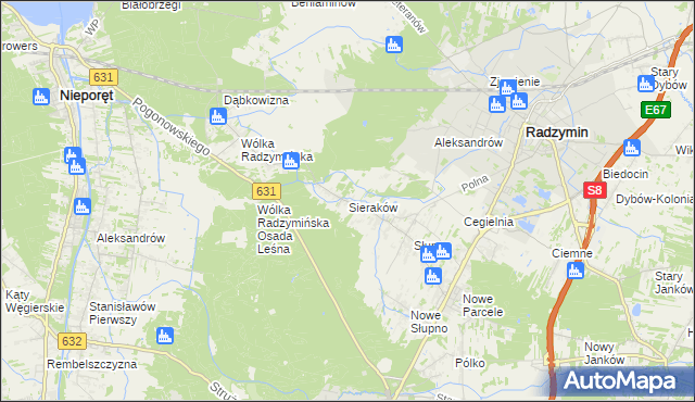 mapa Sieraków gmina Radzymin, Sieraków gmina Radzymin na mapie Targeo