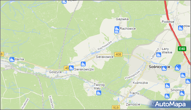 mapa Sierakowice gmina Sośnicowice, Sierakowice gmina Sośnicowice na mapie Targeo