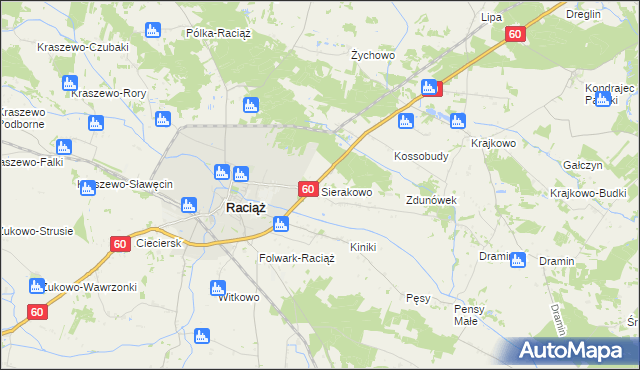 mapa Sierakowo gmina Raciąż, Sierakowo gmina Raciąż na mapie Targeo