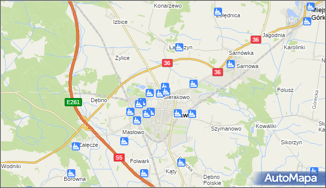 mapa Sierakowo gmina Rawicz, Sierakowo gmina Rawicz na mapie Targeo