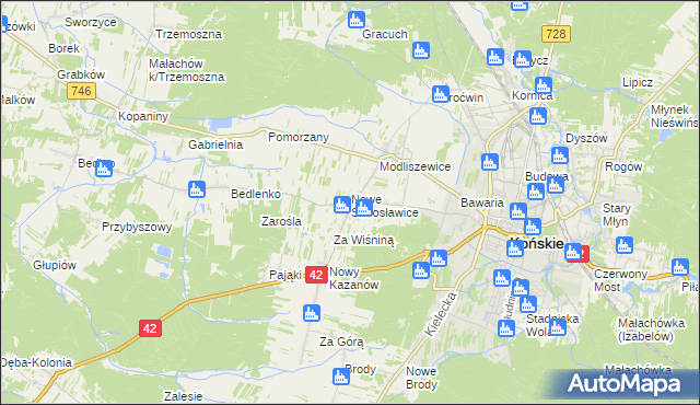 mapa Sierosławice gmina Końskie, Sierosławice gmina Końskie na mapie Targeo