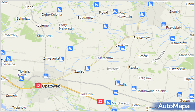 mapa Sierzchów gmina Opatówek, Sierzchów gmina Opatówek na mapie Targeo