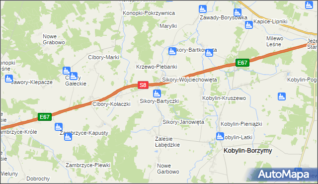 mapa Sikory-Pawłowięta, Sikory-Pawłowięta na mapie Targeo