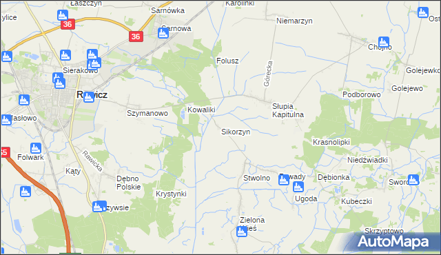 mapa Sikorzyn gmina Rawicz, Sikorzyn gmina Rawicz na mapie Targeo