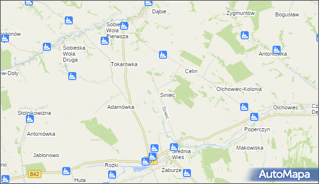 mapa Siniec gmina Żółkiewka, Siniec gmina Żółkiewka na mapie Targeo