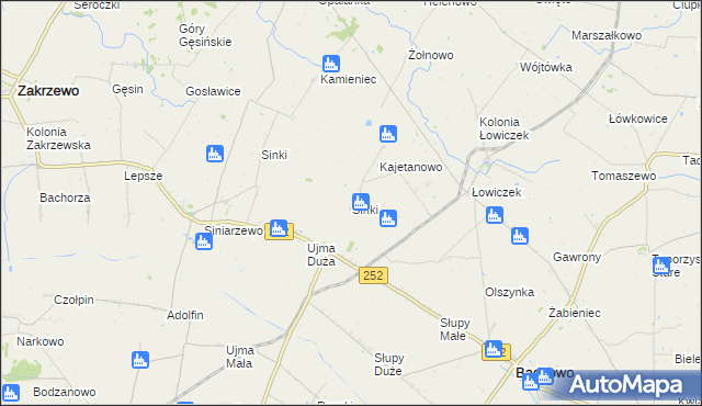 mapa Sinki gmina Bądkowo, Sinki gmina Bądkowo na mapie Targeo
