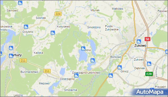 mapa Sitno gmina Kartuzy, Sitno gmina Kartuzy na mapie Targeo