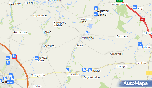 mapa Skała gmina Wądroże Wielkie, Skała gmina Wądroże Wielkie na mapie Targeo