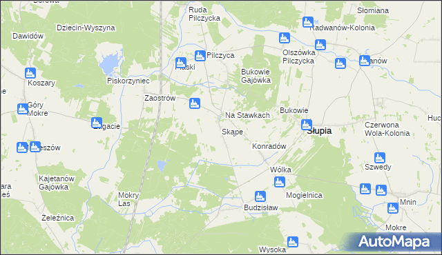 mapa Skąpe gmina Słupia Konecka, Skąpe gmina Słupia Konecka na mapie Targeo