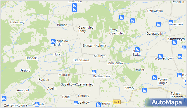 mapa Skarżyn gmina Kawęczyn, Skarżyn gmina Kawęczyn na mapie Targeo