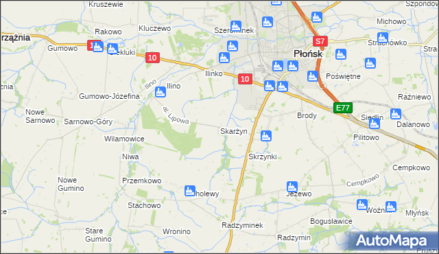 mapa Skarżyn gmina Płońsk, Skarżyn gmina Płońsk na mapie Targeo