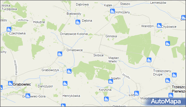 mapa Skibice gmina Grabowiec, Skibice gmina Grabowiec na mapie Targeo