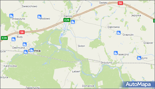 mapa Skibin gmina Damnica, Skibin gmina Damnica na mapie Targeo