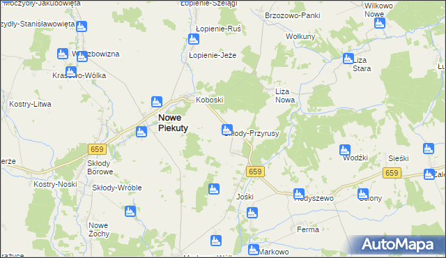 mapa Skłody-Przyrusy, Skłody-Przyrusy na mapie Targeo