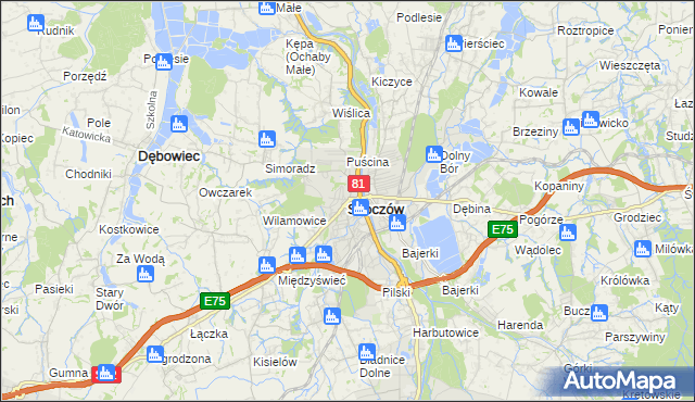 mapa Skoczów powiat cieszyński, Skoczów powiat cieszyński na mapie Targeo