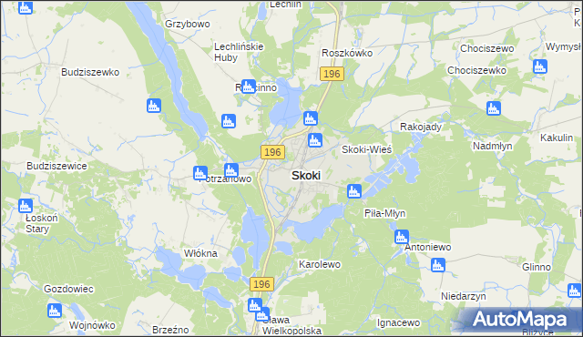 mapa Skoki powiat wągrowiecki, Skoki powiat wągrowiecki na mapie Targeo