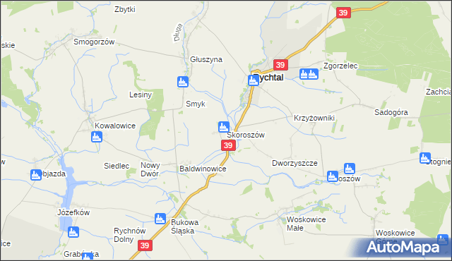 mapa Skoroszów gmina Rychtal, Skoroszów gmina Rychtal na mapie Targeo