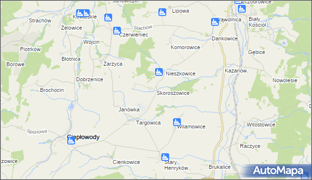 mapa Skoroszowice, Skoroszowice na mapie Targeo