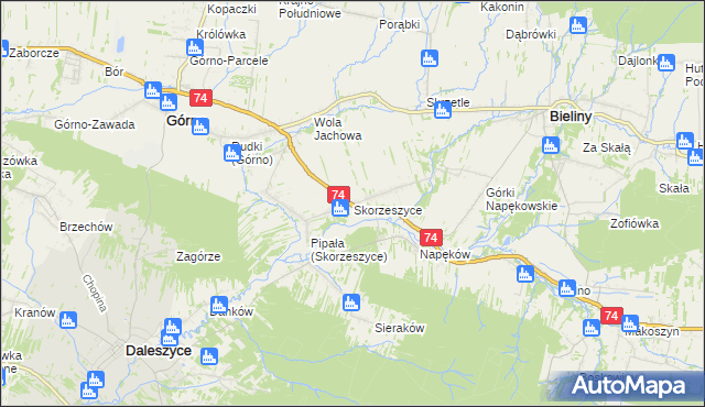 mapa Skorzeszyce, Skorzeszyce na mapie Targeo