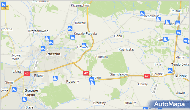 mapa Skotnica gmina Praszka, Skotnica gmina Praszka na mapie Targeo