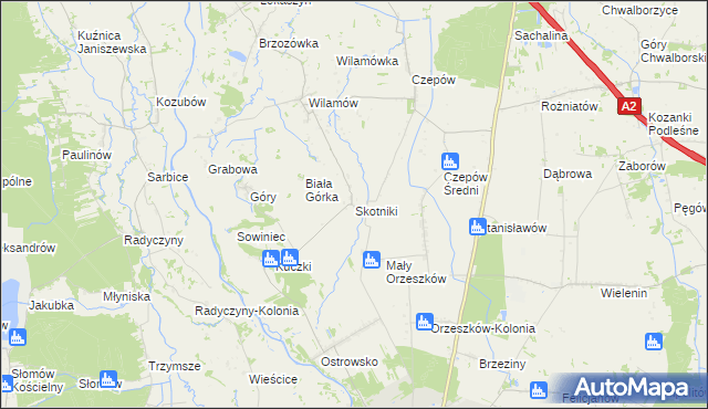 mapa Skotniki gmina Uniejów, Skotniki gmina Uniejów na mapie Targeo