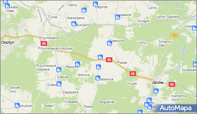 mapa Skowronów gmina Janów, Skowronów gmina Janów na mapie Targeo