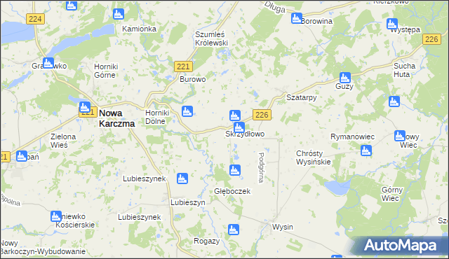 mapa Skrzydłowo gmina Nowa Karczma, Skrzydłowo gmina Nowa Karczma na mapie Targeo