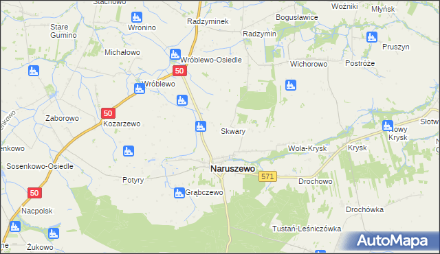 mapa Skwary gmina Naruszewo, Skwary gmina Naruszewo na mapie Targeo