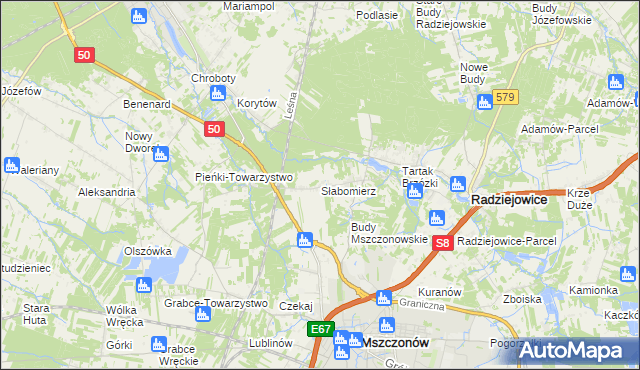 mapa Słabomierz gmina Radziejowice, Słabomierz gmina Radziejowice na mapie Targeo