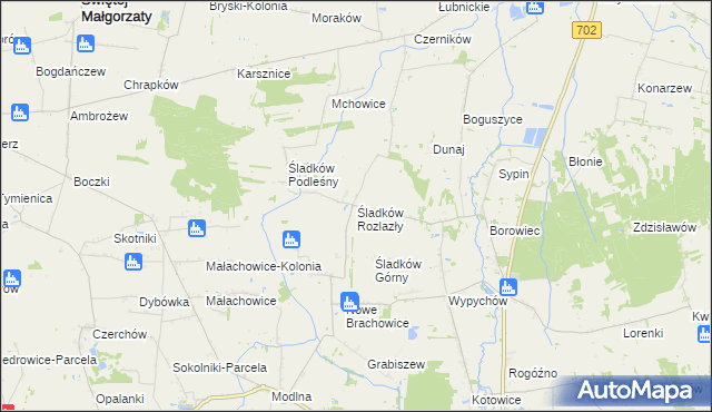 mapa Śladków Rozlazły, Śladków Rozlazły na mapie Targeo