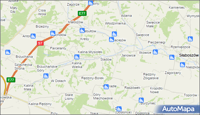 mapa Śladów gmina Słaboszów, Śladów gmina Słaboszów na mapie Targeo