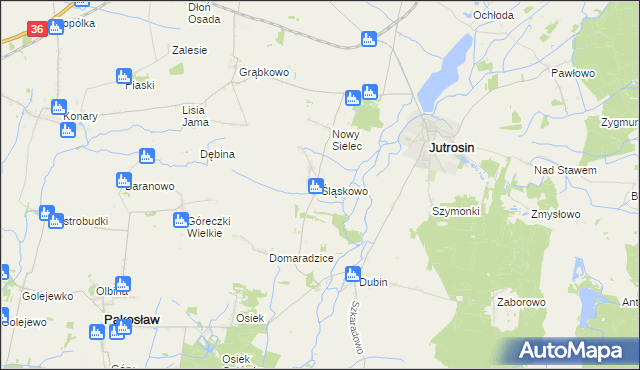 mapa Śląskowo gmina Jutrosin, Śląskowo gmina Jutrosin na mapie Targeo