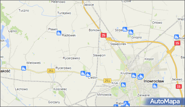 mapa Sławęcin gmina Inowrocław, Sławęcin gmina Inowrocław na mapie Targeo